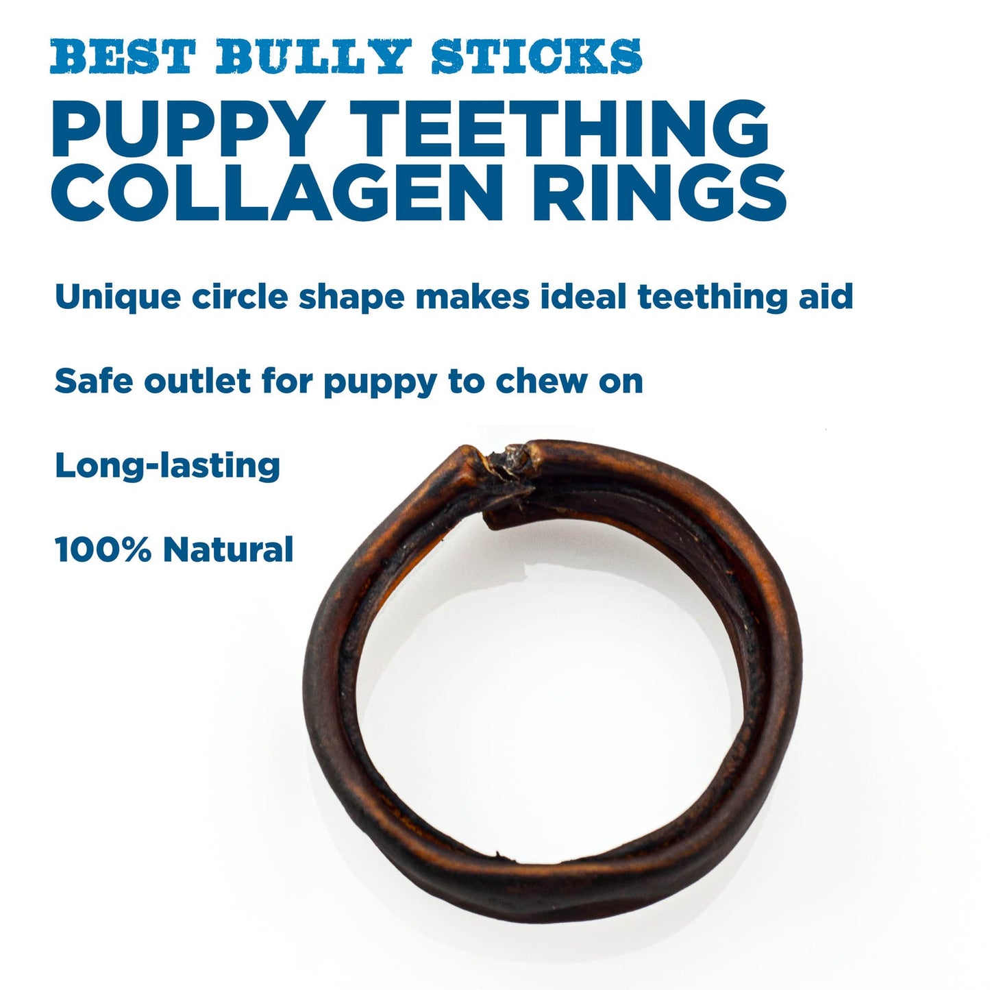 Best Bully Sticks Puppy Teething Rings - Single Ingredient Natural Collagen Puppy Chews for Teething - Bones for Small Dogs - Enrichment, Mental Stimulation, 3 Count