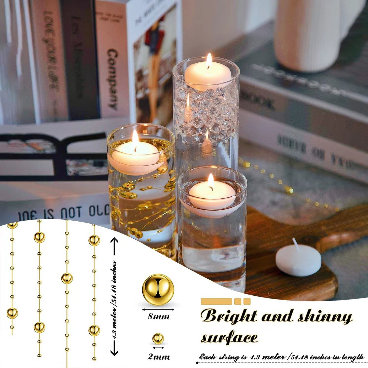 UDU 16 Set Glass Cylinder Vases for Centerpieces with 80000 Clear Beads 24 White Floating Candles 12 Pearl String Center Pieces Decoration for Table Table Wedding Party Home