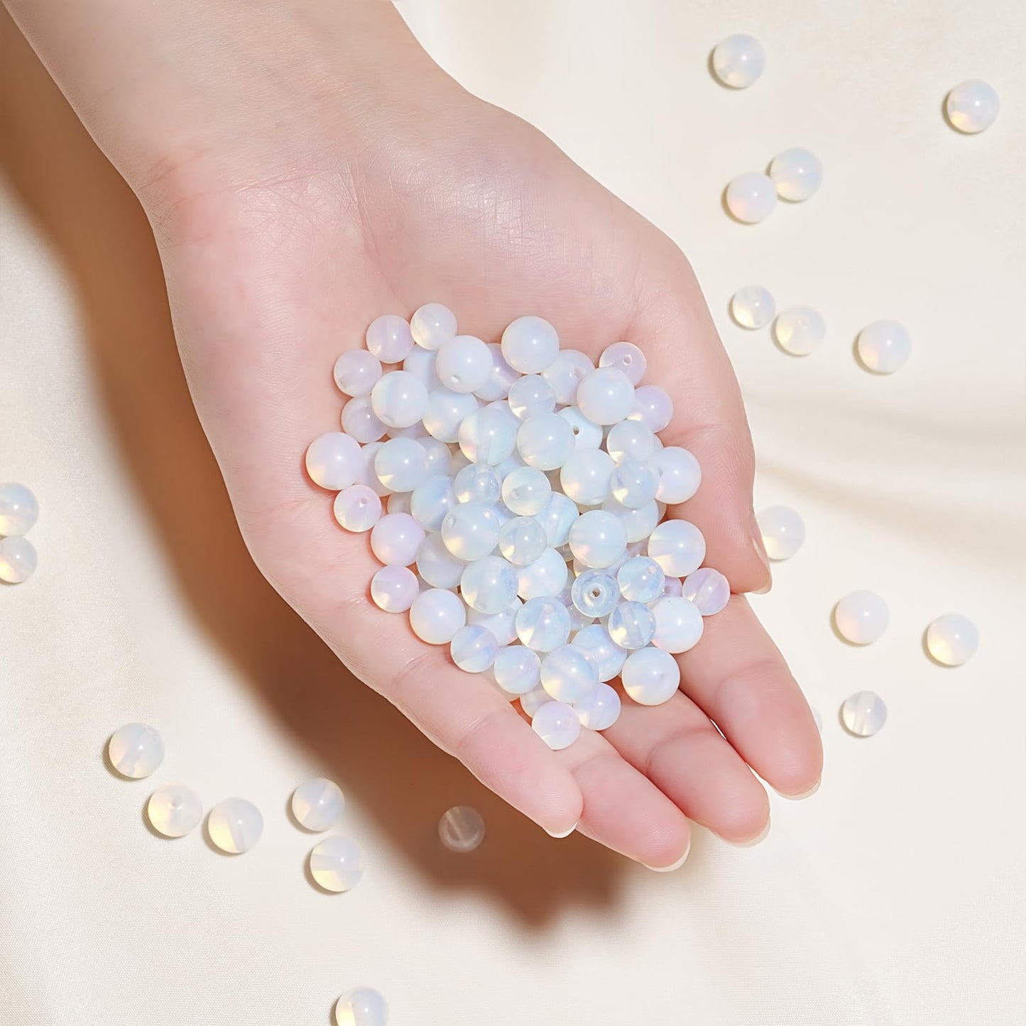 8mm Natural White Opal Gemstone Beads Polished Round Smooth Stone Beads for Bracelets Jewelry Making 15inch Loose Beads