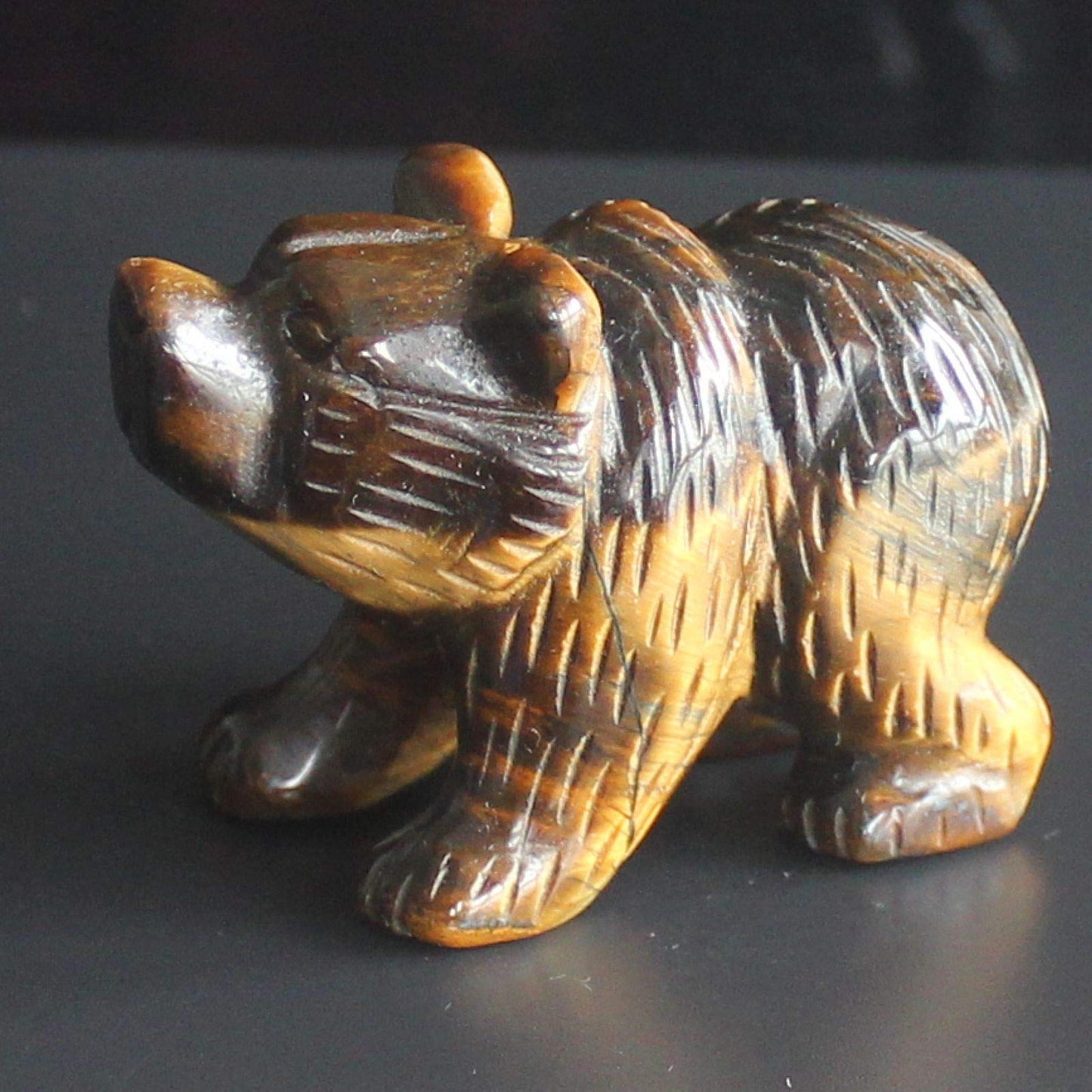 2'' Hand Carved Mixed gemstom Crystal Bear Figurine Animal Carving (Golden Tiger Eye)