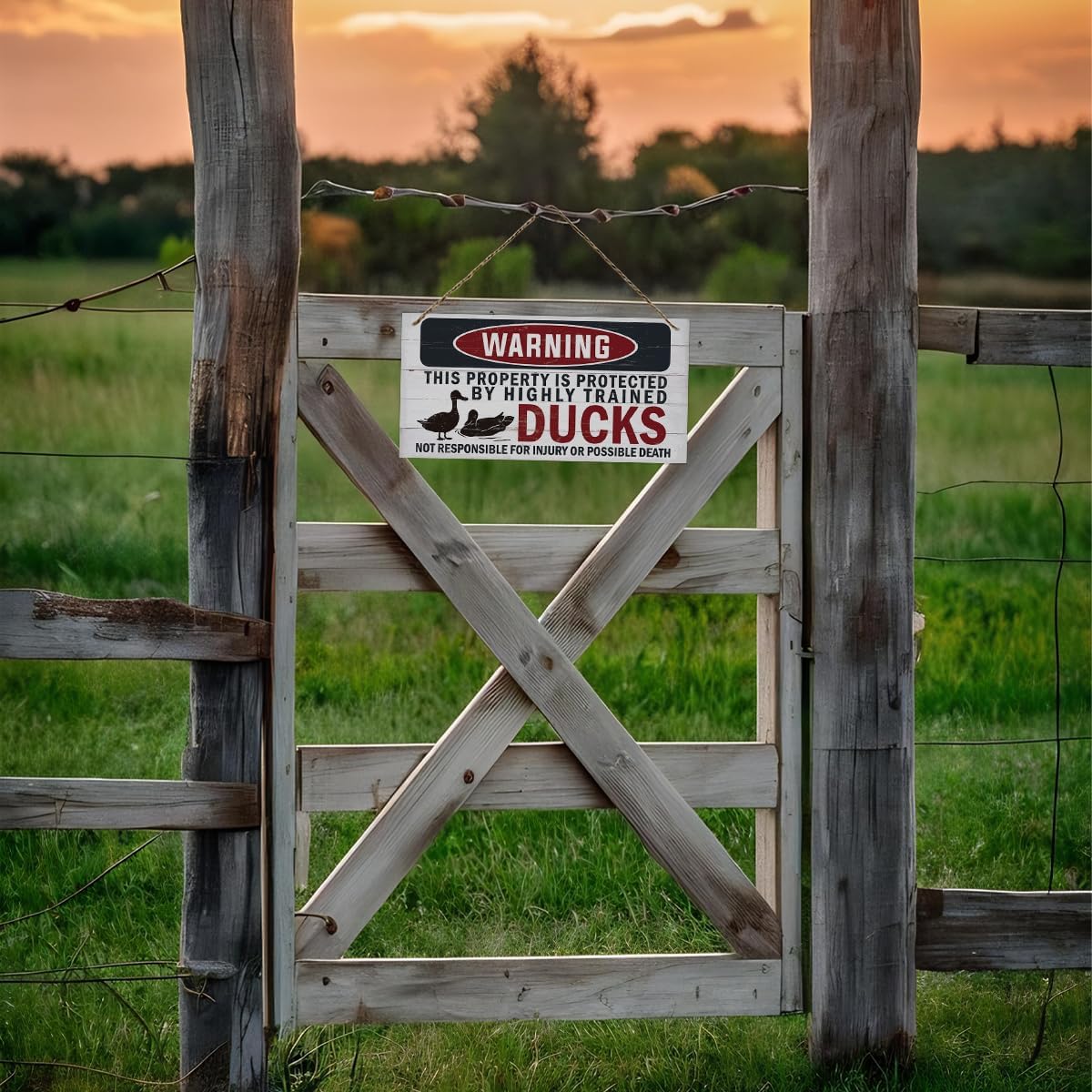Funny Warning Signs, The Property is Protected By Highly Trained Ducks Sign, Decorative Wood Hanging Wood Plaque, Outdoor Warning Sign, Farm Yard Decor, Door Sign, Farmhouse Home Wall Decor