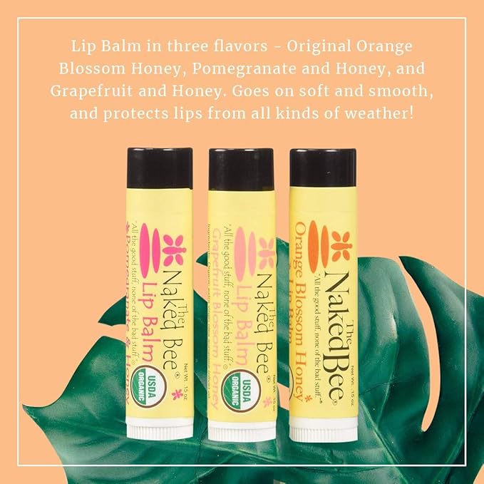 The Naked Bee Lip Balm in Orange Blossom Honey, Grapefruit Blossom Honey, and Pomegranate & Honey 0.150z + Jasmine & Honey 8oz + Coconut & Honey Moisturizing Hand & Body Lotion 6.7oz