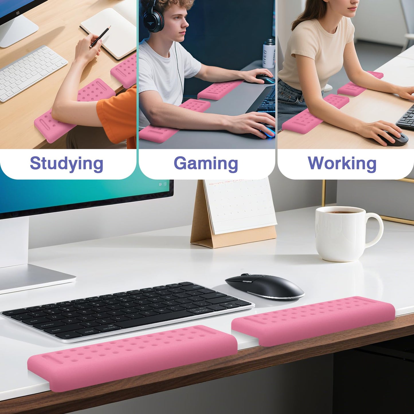 Retuhapy L-Shaped Desk Edge Cushion, 2 PCS Elbow Rest for Desk with Ergonomic Support, Memory Foam Elbow Pad & Arm Rest for Palm, Wrist & Forearm, Non-Slip & Separate Design, Office & Home, Pink
