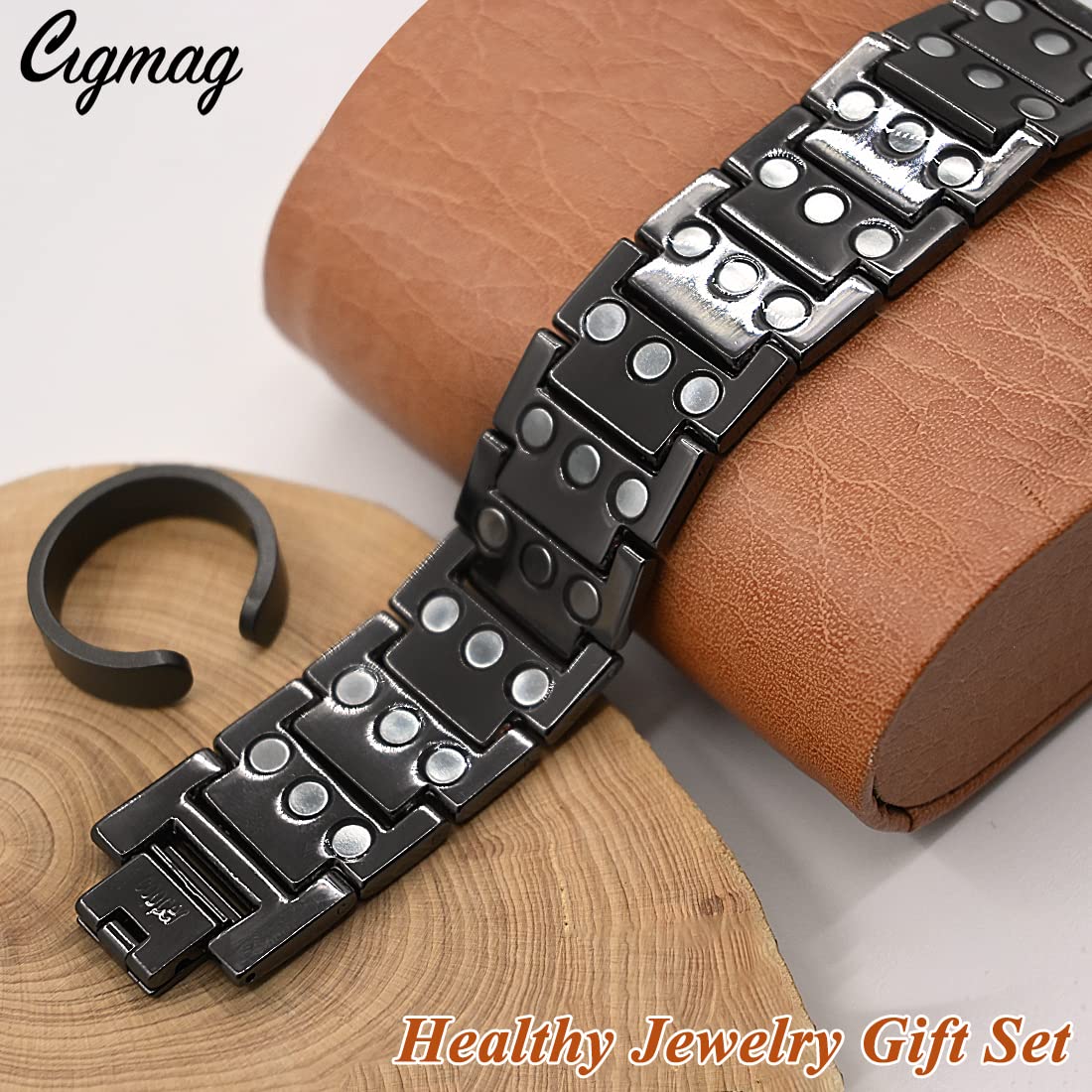 Cigmag 3X Copper Bracelet for Men Triple Ultra Strength Magnets Pure Copper Magnetic Bracelet & Ring Set with Adjustable Sizing Tool