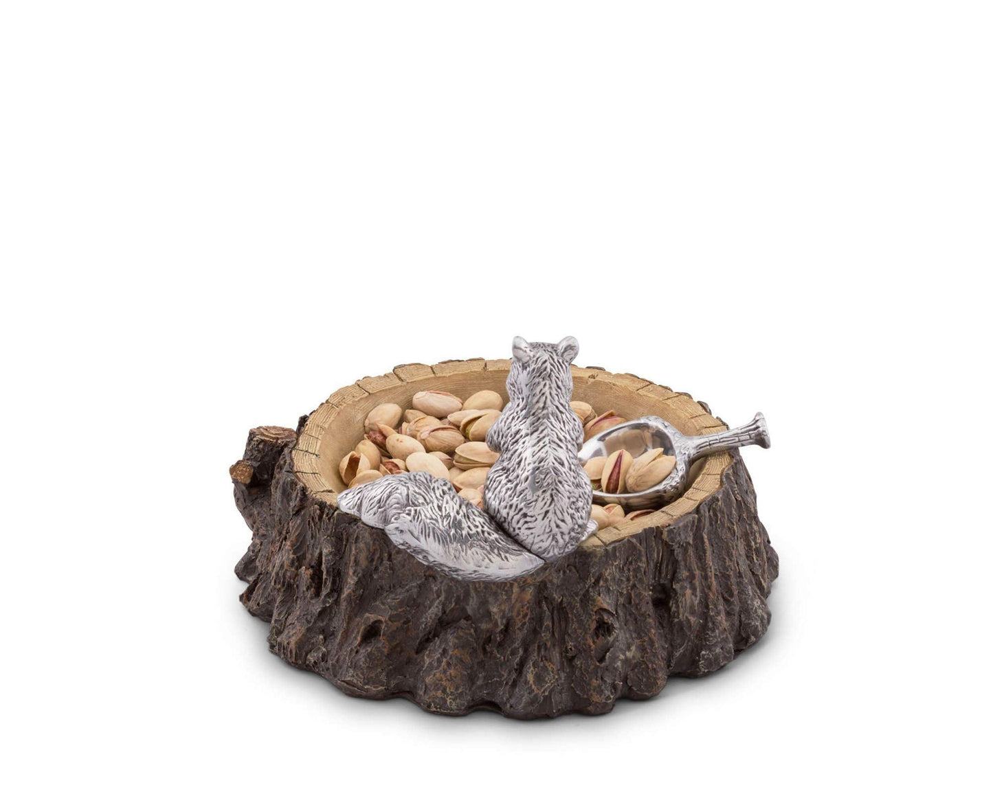Arthur Court Designs Aluminum Standing Squirrel on Log Nut/Candy/Snack Bowl Dish 7 inch Diameter