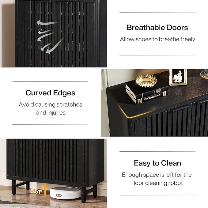 Tribesigns 6-Tier Shoe Cabinet with Shutter Doors, Large Wooden Shoe Organizer Rack with Adjustable Shelves, Modern Farmhouse Hidden Storage Furniture for Entryway, Hallway (Black)