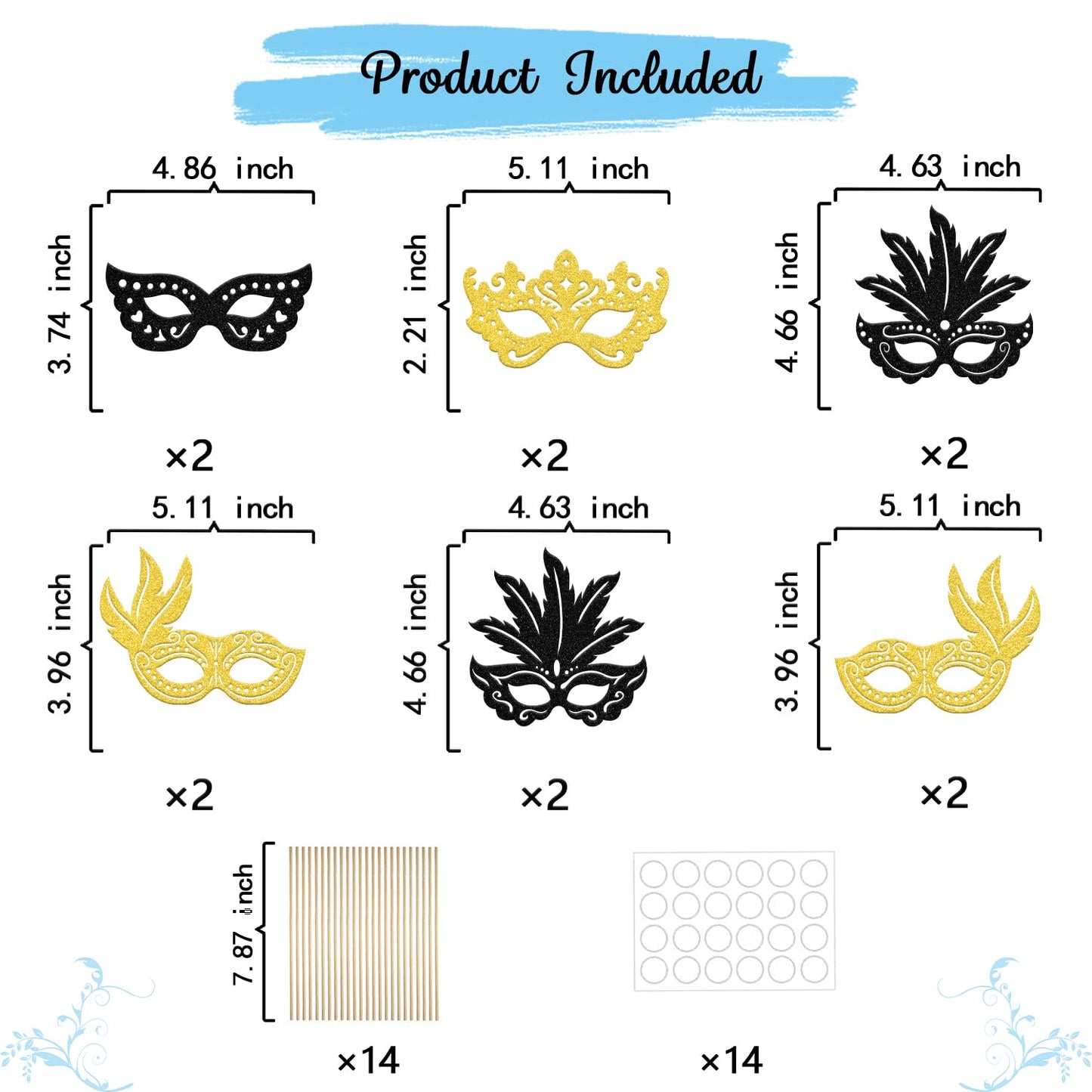12 Pcs Masquerade Mask Centerpiece Sticks - Masquerade Mask Party Decorations - Venetian Mask Party Decorations