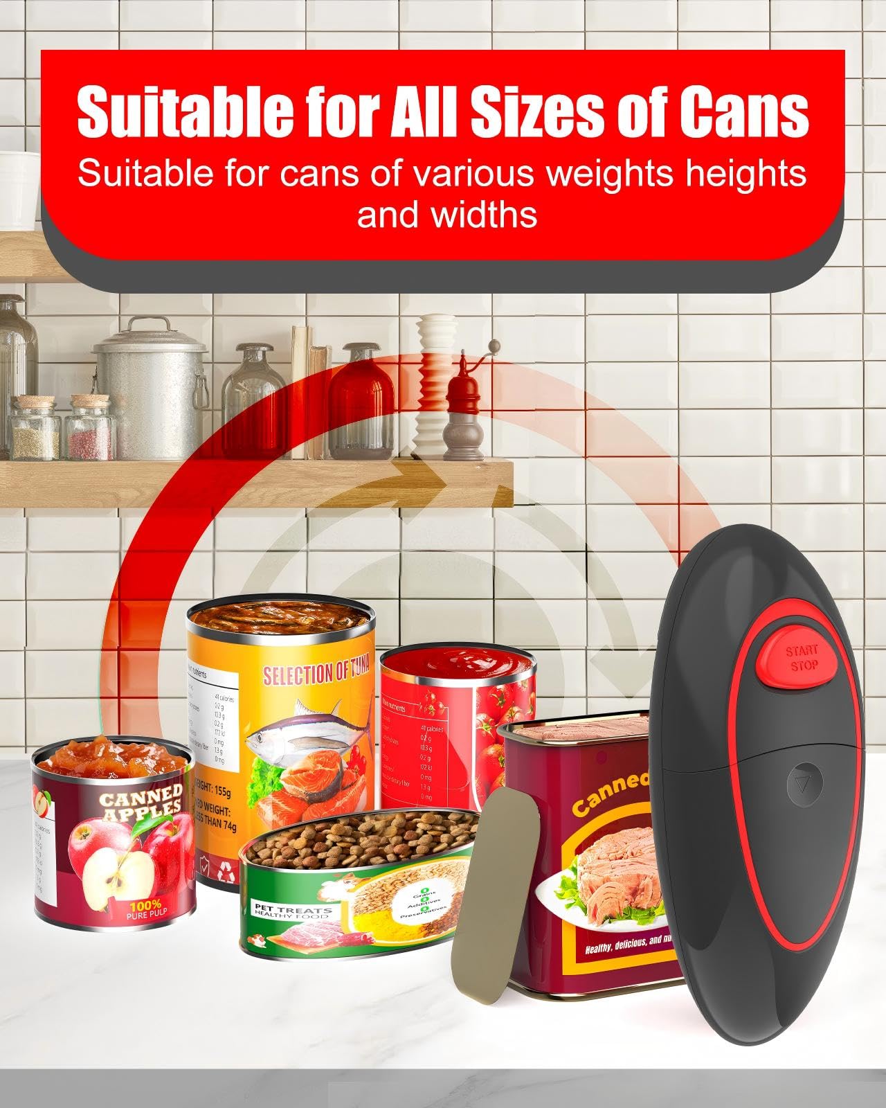 One Touch Electric Can Opener Fits Almost All Can Sizes for Seniors with Arthritis, Hand Held Battery Operated Can Opener with Smooth Edge, Food Safe Kitchen Gadgets Automatic Can Opener for Kitchen