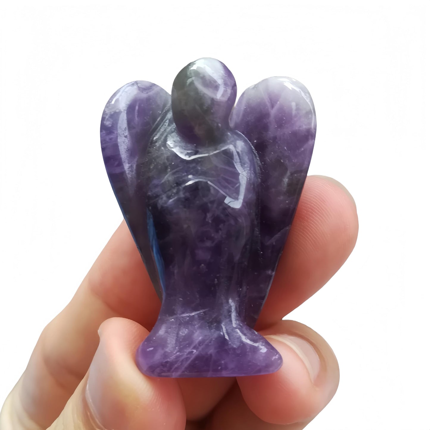 Afucats Natural Amethyst Healing Guardian Angel Indoor Decorative Stone,1.5 Inches Carving Pocket Palm Statue,Gift for Her Christmas Décor