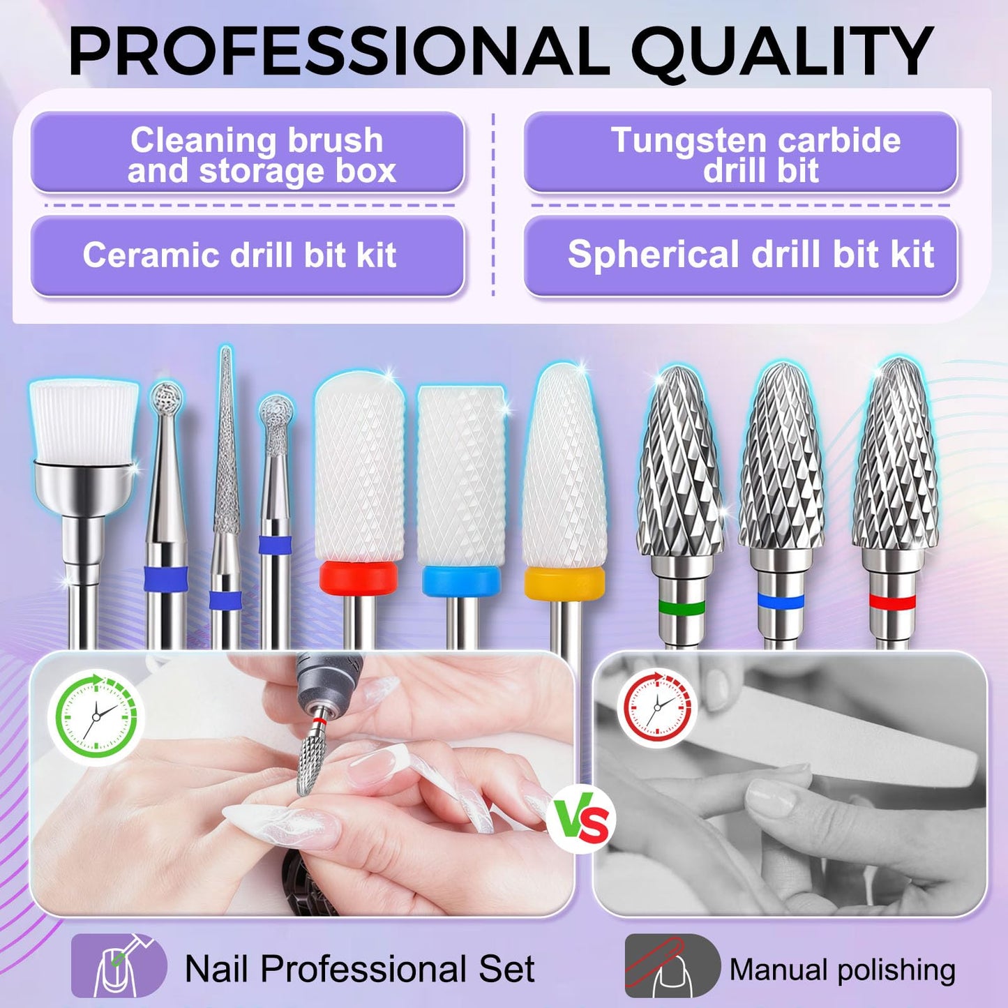 Fantexy 10 Pieces Ceramic Nail Drill Bits, 3/32 Inch Professional Acrylic Nail Bit Set, Nail File Bits Nail Art Tools for Electric Manicure Machine Home Salon Use