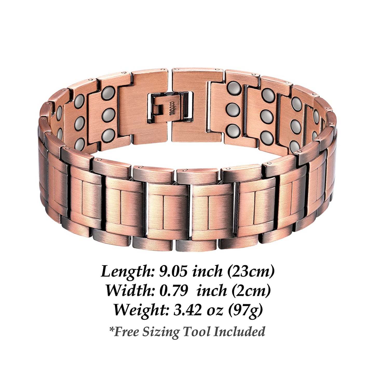 Feraco 2pcs Copper Bracelet for Men - Magnetic for - 3500 Gauss Magnets for Migraines Tennis Elbow - Copper Jewelry Gift with Adjustable Sizing Tool