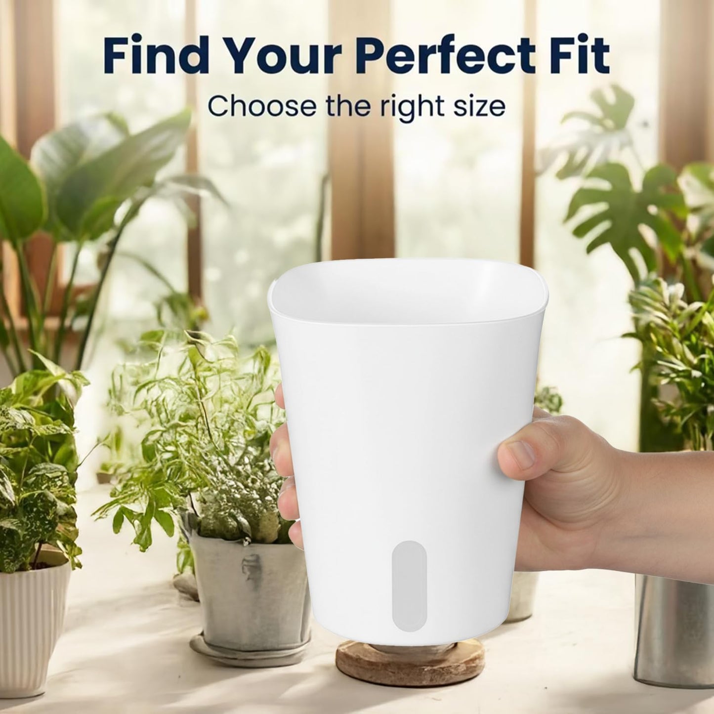 Douaowoc 8 Pack 4" Self Watering Pots for Indoor Plants, Clear Inner Cup, Small White Plastic Planters, Water Level Indicator, Drainage Holes, Extra Wick, Cuttings, Seedlings, African Violets
