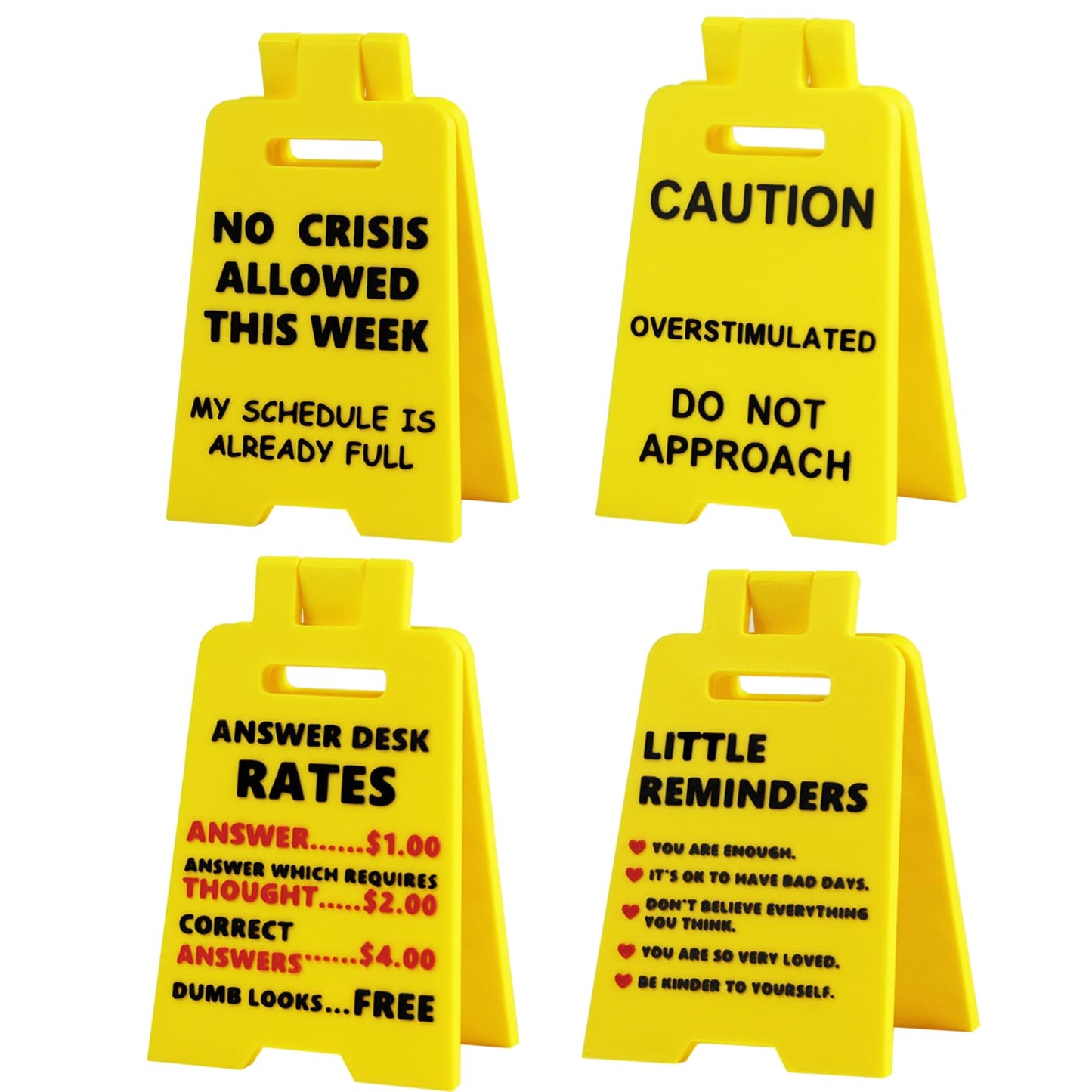 4 Pcs Caution Overstimulated Desk Signs, 3D Printed Funny Office Décor Sign Desk Warning Sign Office Gifts for Bosses Employees Colleagues