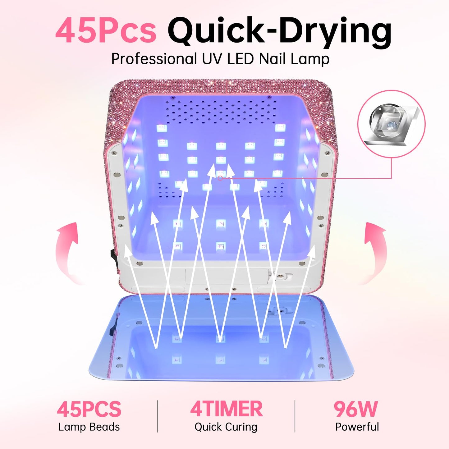 CHRISTINE SHELLY UV Nail Lamp,96W UV Light for Gel Nails, Cordless Nail Light,Rechargeable Nail Dryer, Touch Control & Auto Sensor,Fast Curing Manicure for Salon & Home (Pink Diamond)