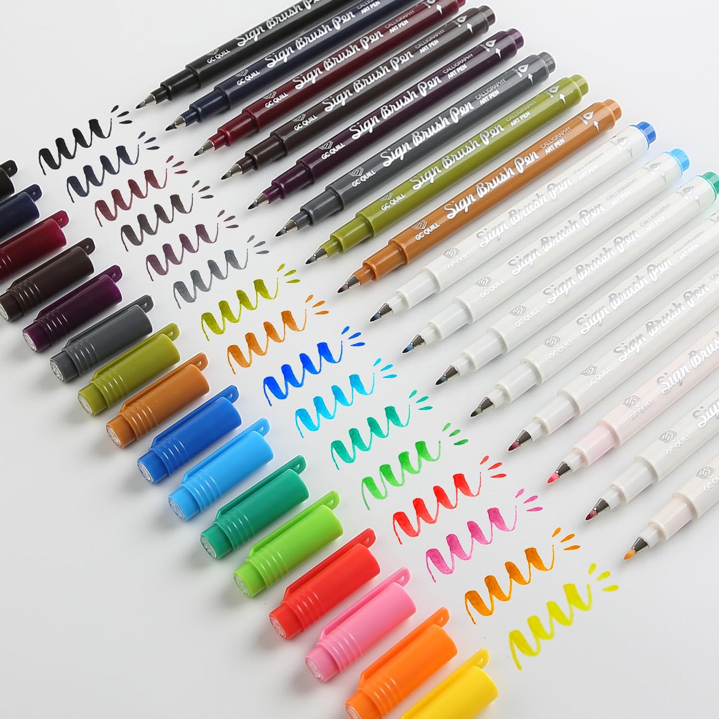 GC QUILL Fudenosuke Brush Pen - 16 Colors Calligraphy Brush Pens for Hand Lettering, Calligraphy, Drawing, Writing, Journaling GC-SB16