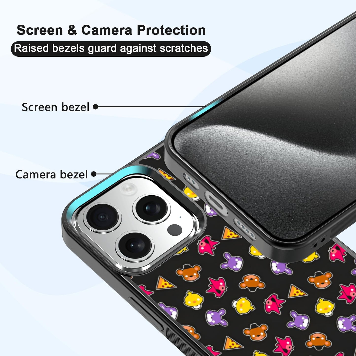 MMYAJT Cute Cartoon Bear and Foxy Phone Case Fit for iPhone 15 Pro, TPU Shockproof Protective iPhone Case FNAF Five Nights Phone Cover Gift for Boy Girl Men Women