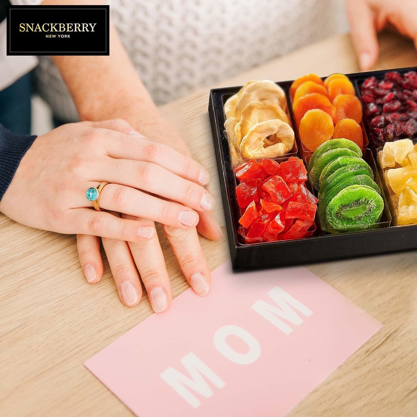 Snackberry Mothers Day Dried Fruit Basket, Gourmet Snack Box, in Elegant Drawer Window Box, Healthy Gift Snack Box for Women. Kosher Parve (Single)