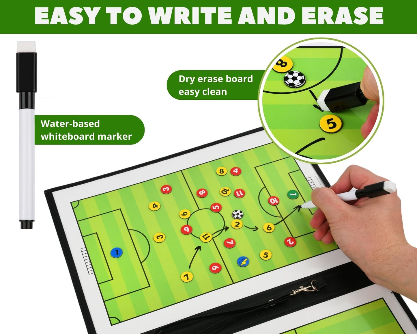 YCConcept Magnetic Soccer Coaching Board Tactical Clipboard Kit with Dry Erase Portable Strategy Coach Board