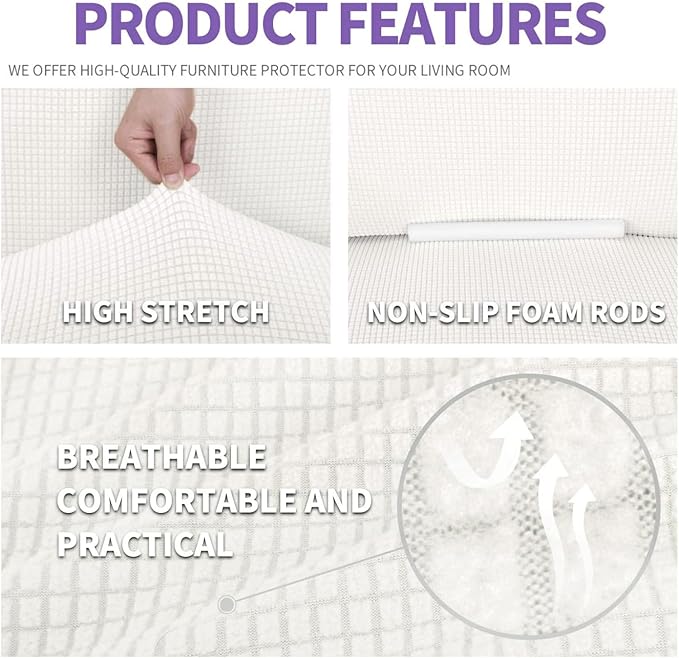 ZNSAYOTX Super Stretch Chair Slipcover Universal Sofa Chair Covers for Living Room Dogs Pet Furniture Protector Spandex Armchair Slipcovers with Anti Slip Foam Sticks (White, Chair)