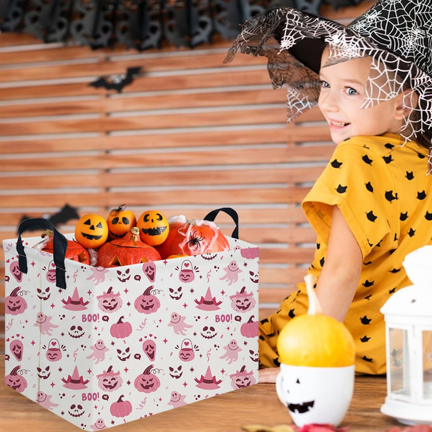 FXOCSHE Rectangular Halloween Basket,Trick or Treat Basket for Boys and Girls,Waterproof collapsible storage box,Halloween Decor,Gift box(Ghost Face Halloween)