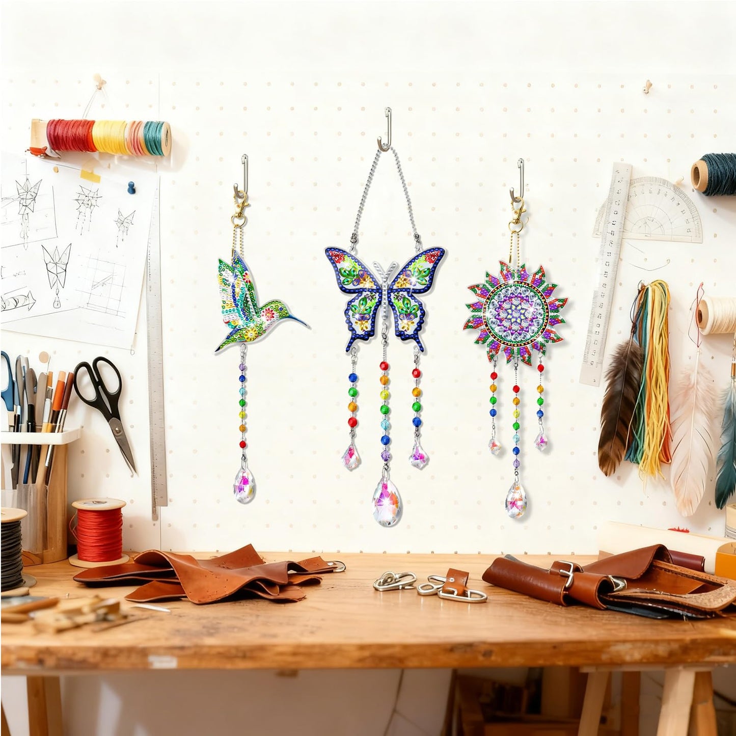 DIY Diamond Art Painting Kits for Adults Wind Chime Suncatcher Hummingbird Craft Kit Home Window Garden Decor Gift
