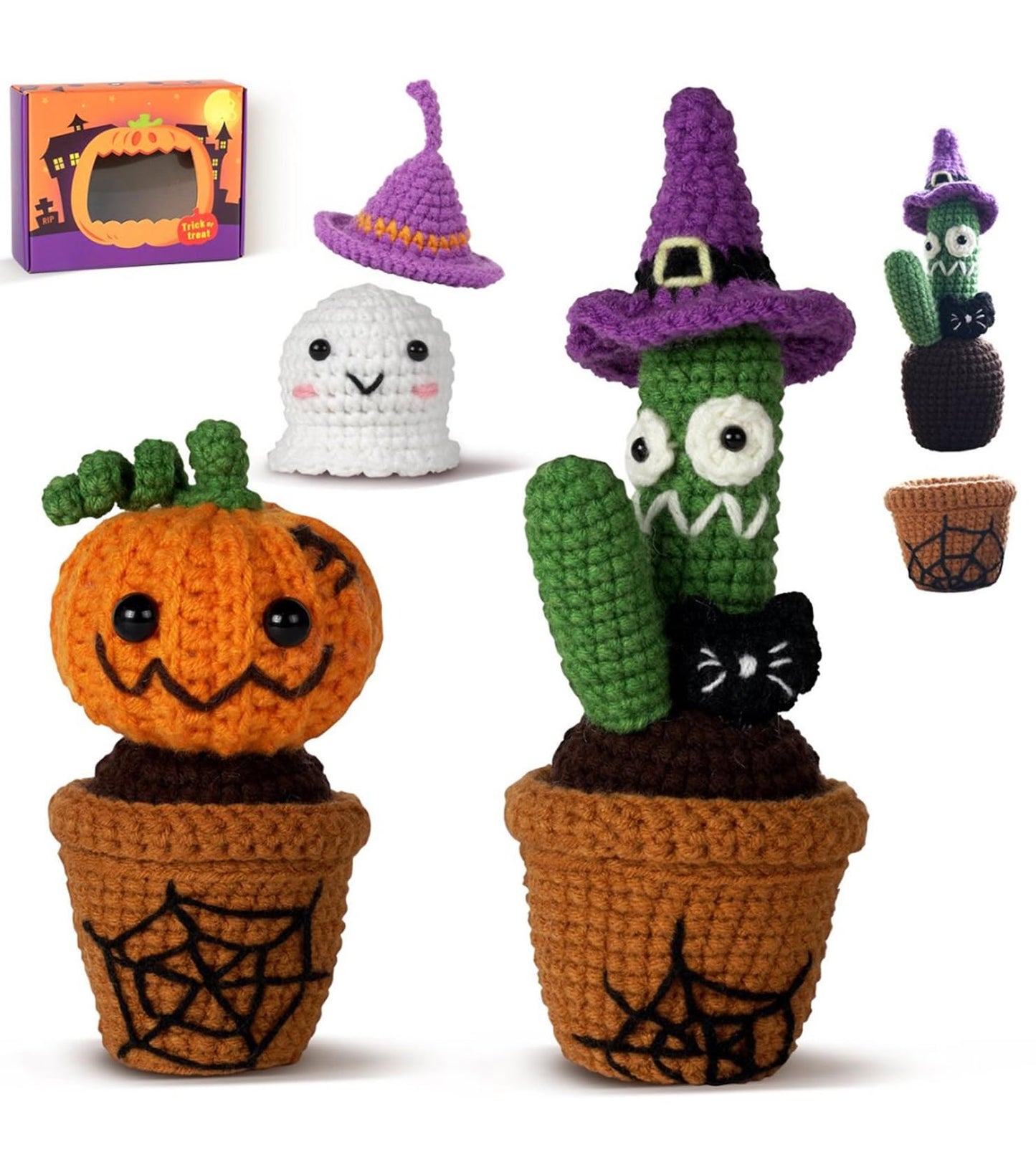 Spearlcable Crochet Kit for Beginners Halloween Crochet Starter Kit DIY Amigurumi Crafts for Adults with Step-by-Step Video Tutorials, DIY Crochet Knitting Kit Halloween Decor