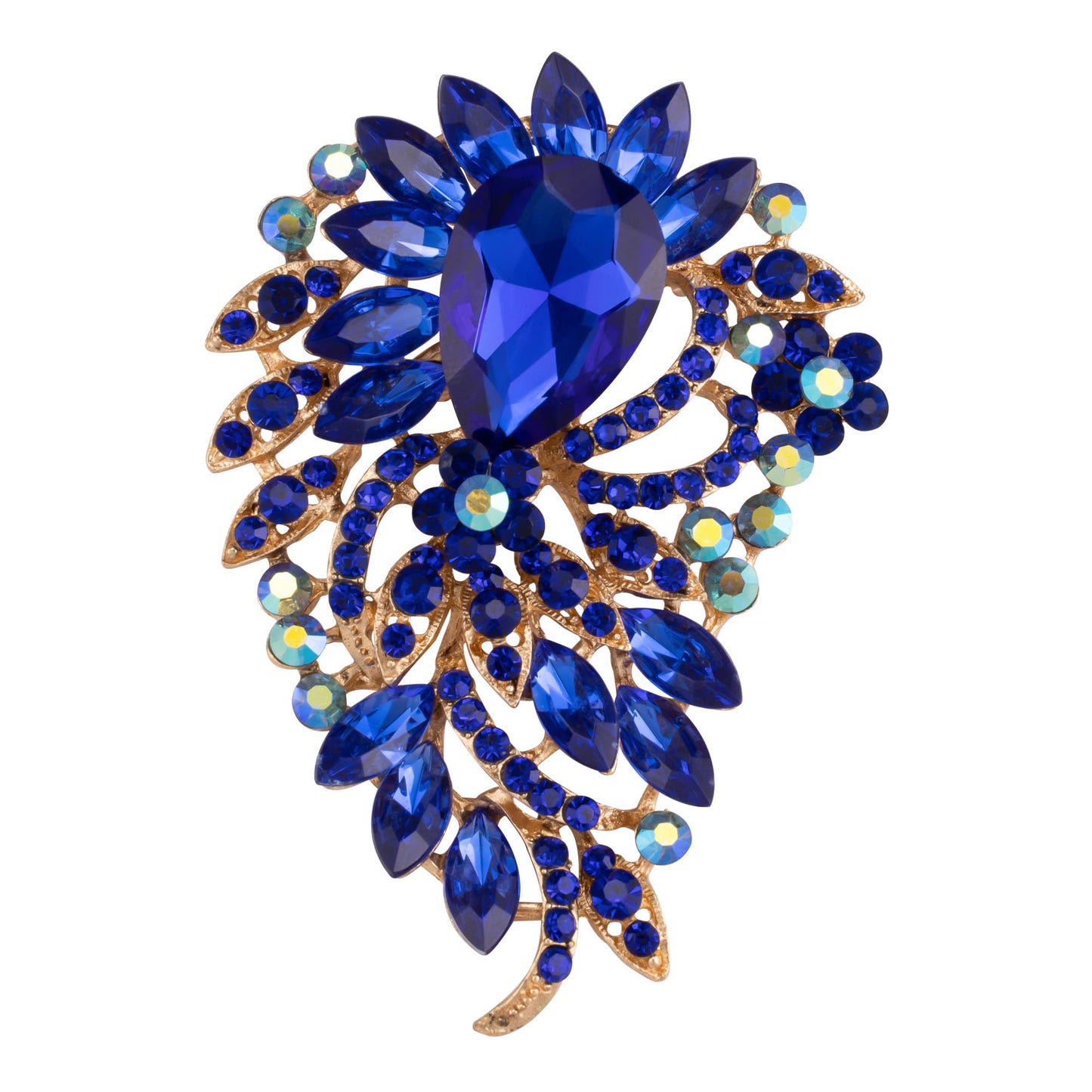 SELOVO Big Large Flower Statement Brooches Pins Scarf Decoration Gold Tone (Blue)