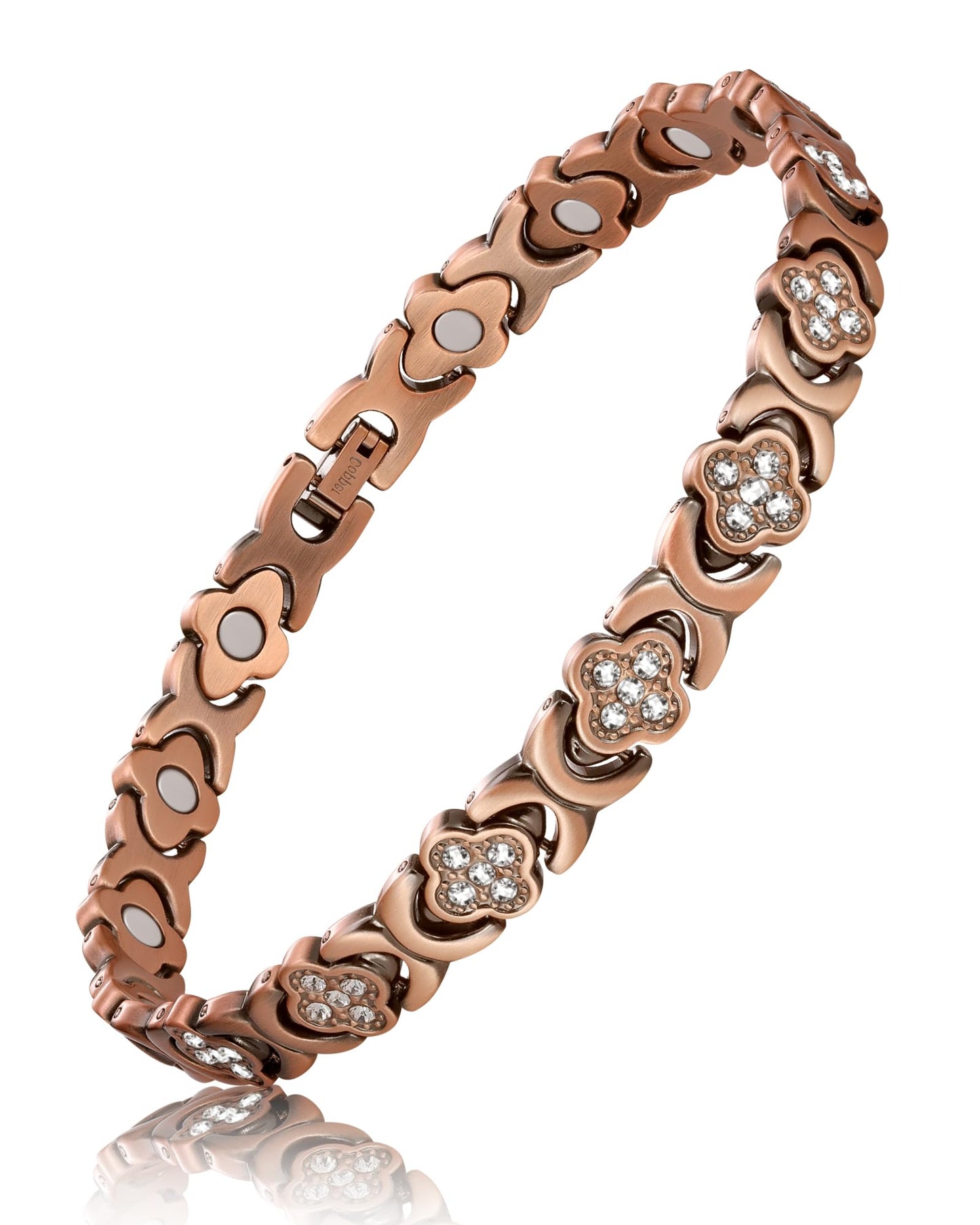 Jecanori Copper Ankle Bracelet for Women,3800 Gauss Ultra Strength Magnetic Anklet bracelet, Four-Leaf Clover Design with Crystals, Adjustable Fit,Ideal Gift for Her
