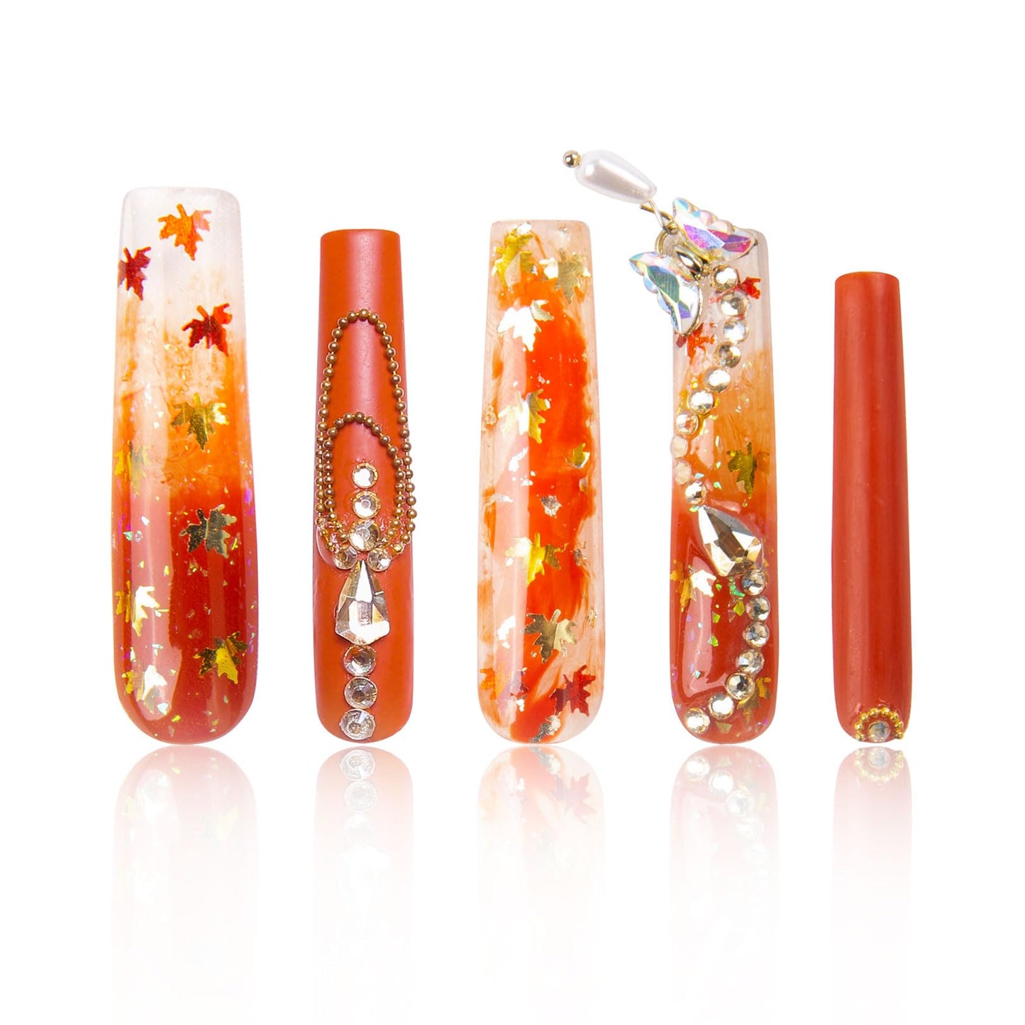 LOVFUL Press on Nails Fall | Handmade with Full Covered Crystals | Reusable Full Cover Nails | Square Long 2.2 in | H77-S