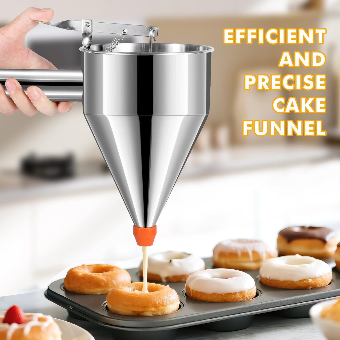 Babcarriery Pancake Batter Dispenser 40 OZ - Funnel Cake Dispenser With Stand, Stainless Steel, Leak-Proof Nozzle & Squeeze Handle, Precise Control, for Pancakes, Waffles, Cupcakes & Baked Goods