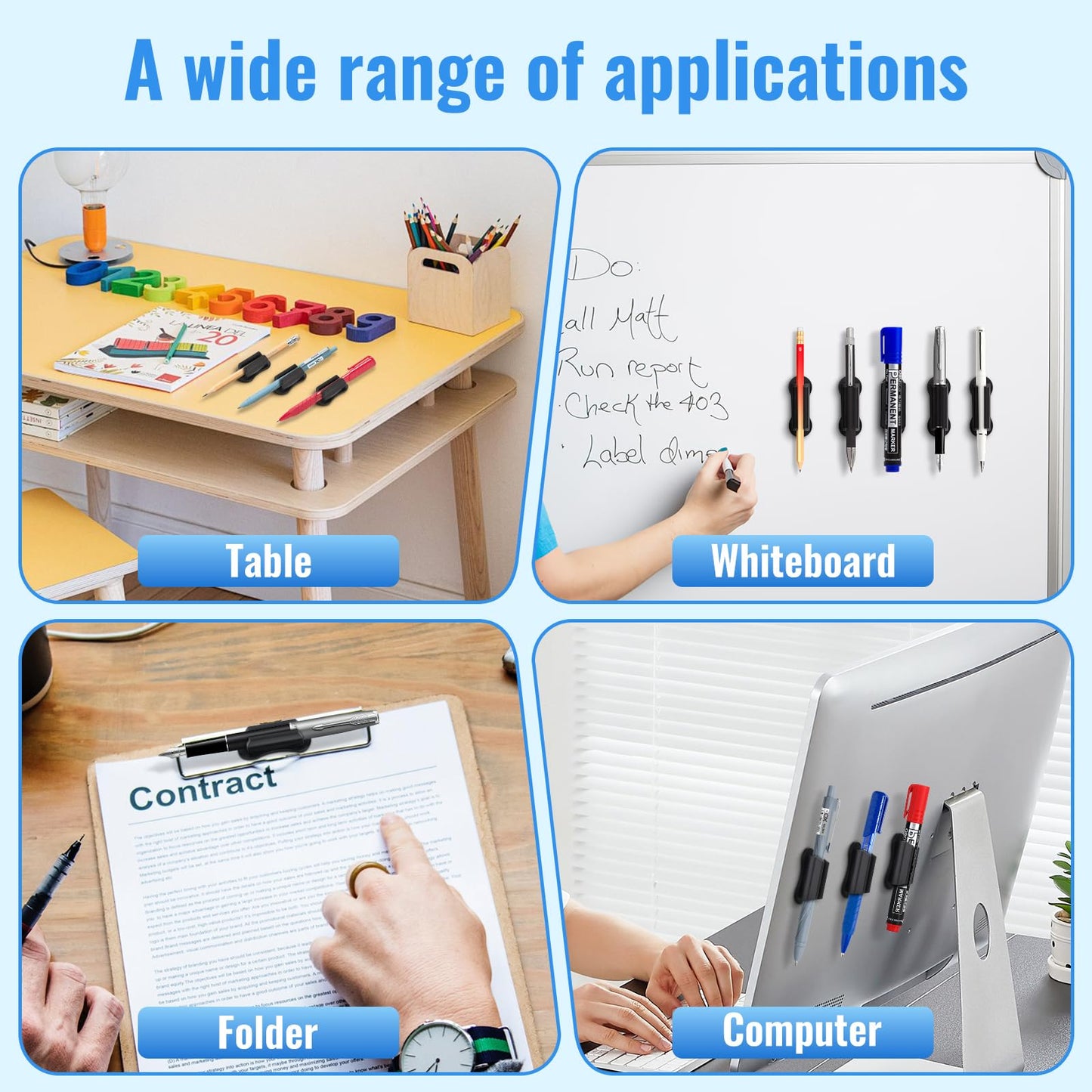 VZZNN Adhesive Pencil Holders for Desk, 40 PCS Silicone Pencil Holder for Desk,Marker Holder, Adhesive Pen Holder for Classroom Clipboard Attachment, for School Office Accessories,Teacher Supplies