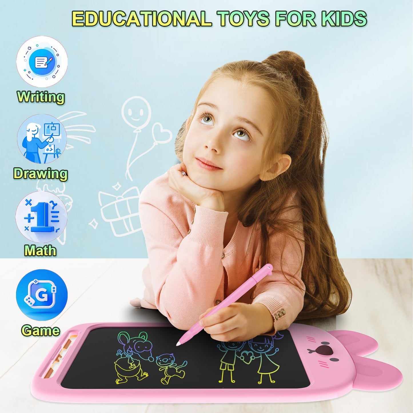 CHAFEGY 10 Inch LCD Writing Tablet, Erasable Doodle Board Toy, Cute Rabbit Drawing Pad for Kids Ages 2-6 - Educational Christmas Birthday Gift (Rabbit)