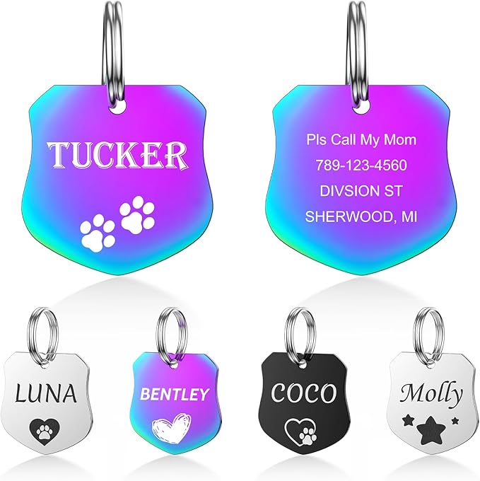 YEHANTI Personalized Dog Tags Engraved for Pets - Stainless Steel Custom Dog Cat Tag with Various Cute and Beautiful Icons, Double Sided Engraved Pet ID Tags Dog Name Tag, Bone