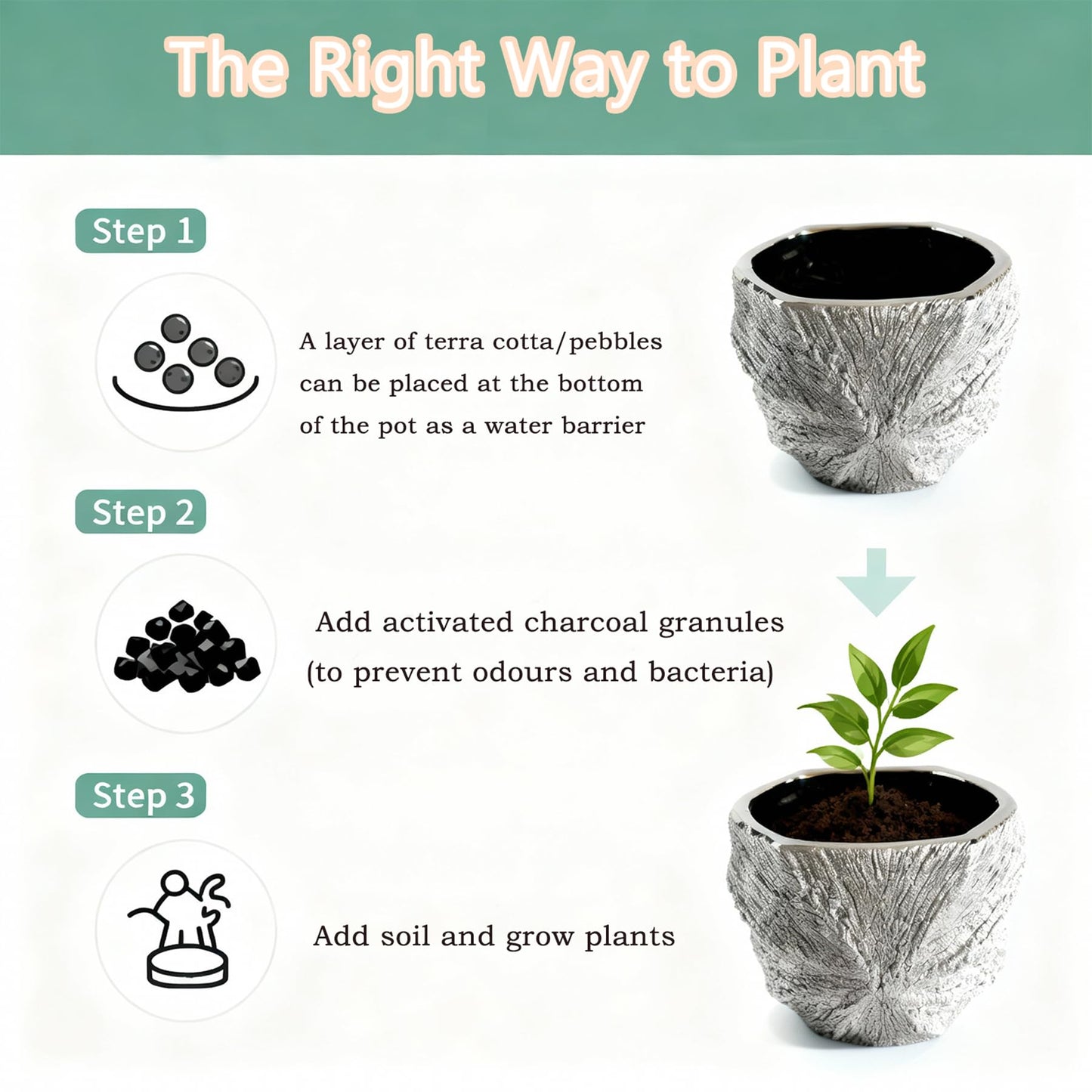 YIOXIN Silver Plated Ceramic Flower Pot - Small Pot Without Drainage Hole, Designed for Succulents, Cacti, and Small Green Plants