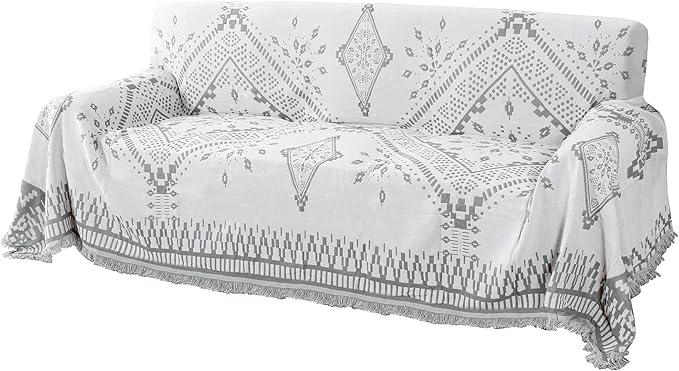 H.VERSAILTEX Reversible Sofa Cover Couch Cover for Dog Sofa Slipcover for Most Shape Sofa Furniture Protector with Tassels Sectional Couch Cover (X-Large: 71" x 118", Dove Grey/White)