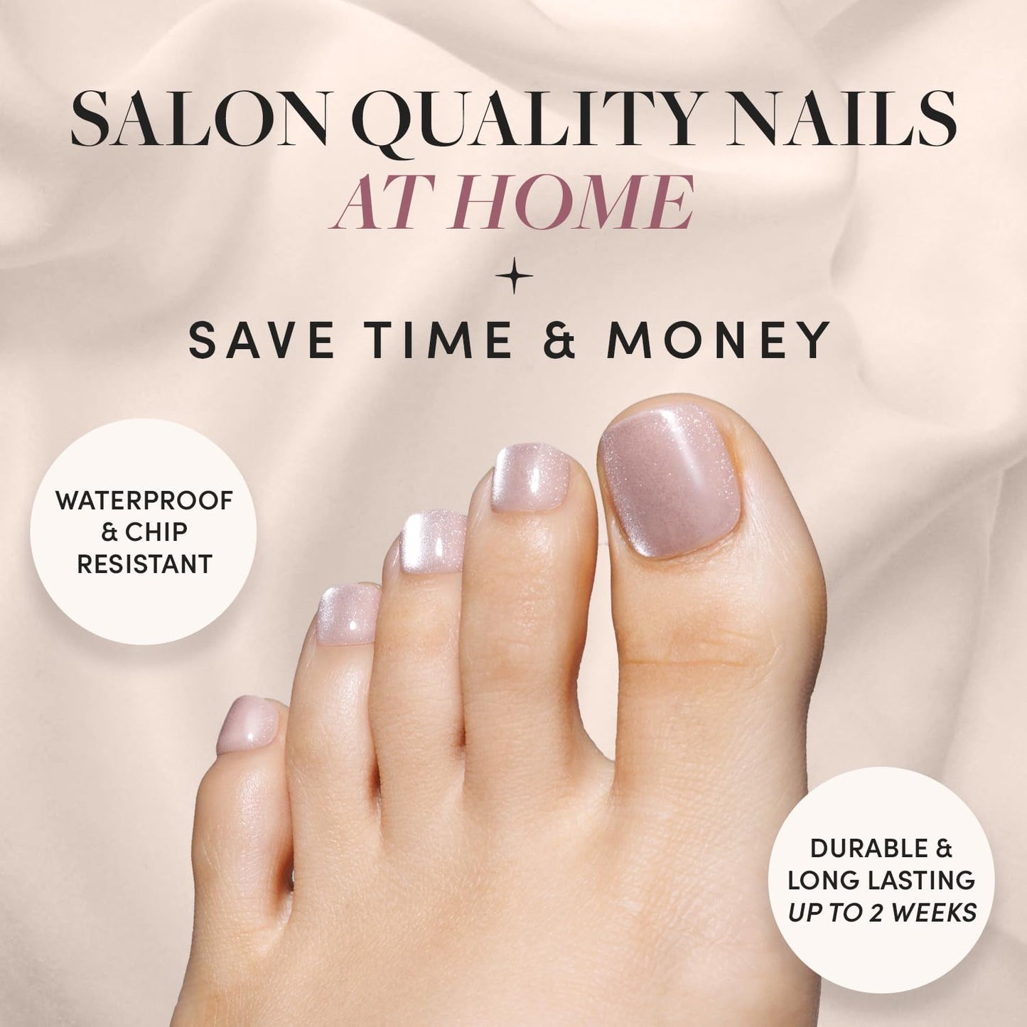 Glamnetic Press On Toenails - The Vow | Shimmery Nude Neutral Fake Toe Nails with a Velvet Finish | 16 Sizes - 32 Toe Nail Kit with Glue