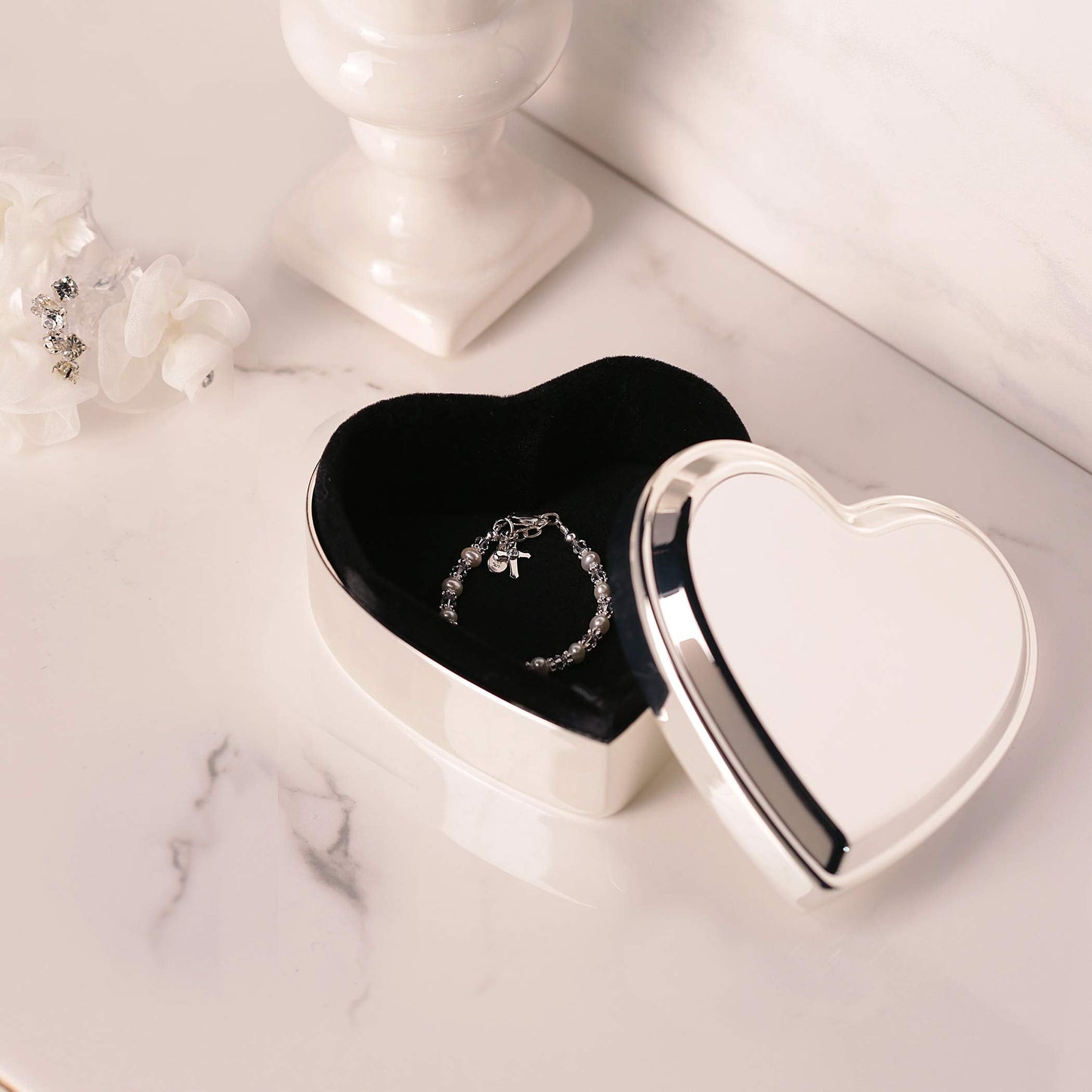 Cherished Moments Heart Shaped Jewelry Keepsake Box for Jewelry, Trinkets or Special Treasures, Silver Toned