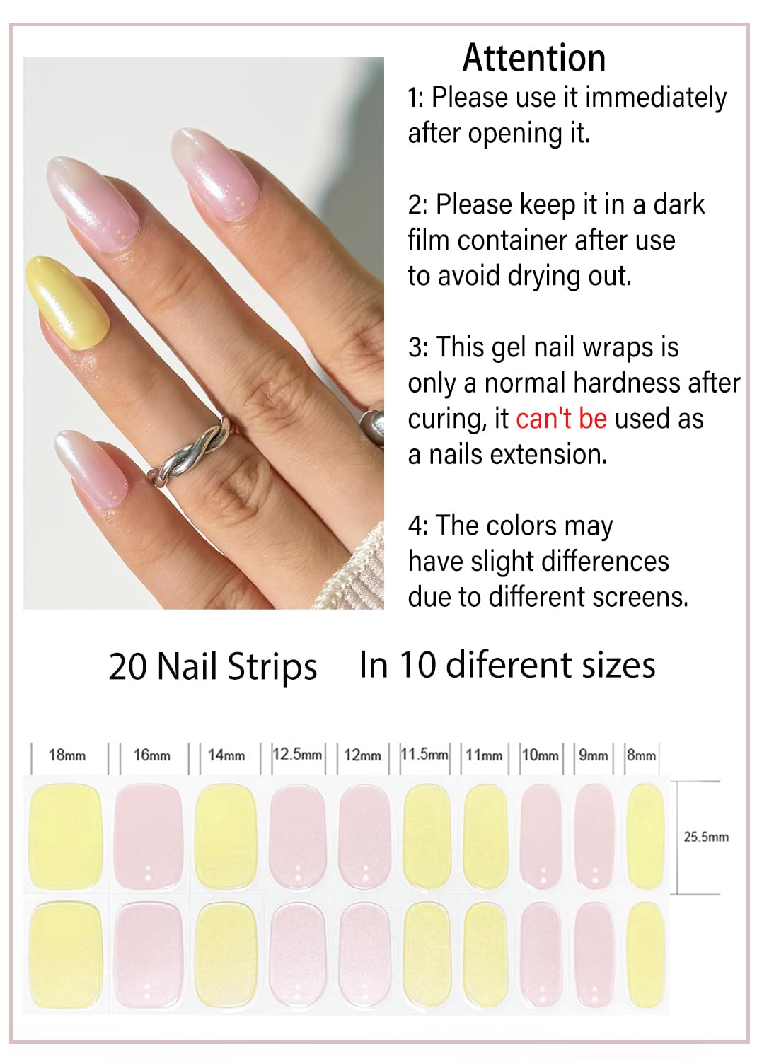 Christmas Semi Cured Gel Nail Strips, Pink, Yellow Glazed 20pcs Adhesive UV Sticker, Wraps for Home Manicure DIY