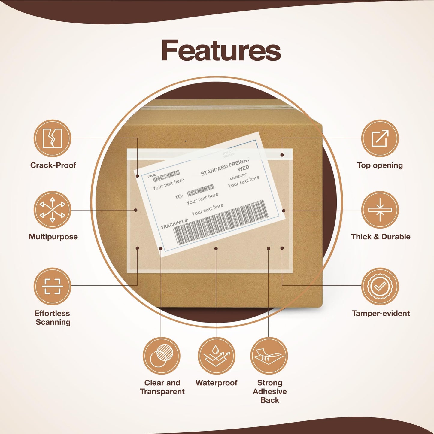 7"x10" Shipping Label Sleeves 100 Pack- 3.12 Mil Thick Strong Adhesive Back Packing Slip Pouches for Secure Package Labelling, Protects Documents with Shipping Label Pouch - WaterProof and Durable