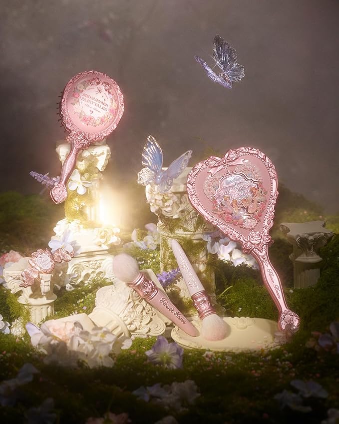 Flower Knows Midsummer Fairytales Hand Mirror,Vintage Heart Handheld Mirror,Fancy & Pretty Princess Handheld Mirror with Long Handle,Gift for Girls & Women(White Vanilla)
