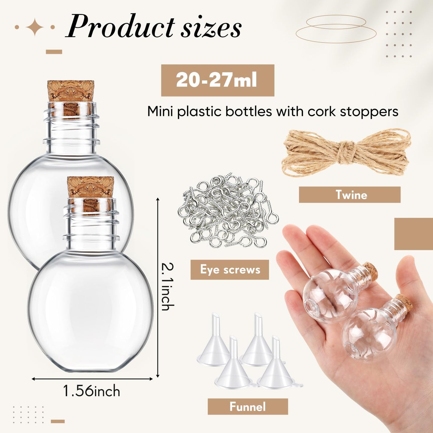 Bokon 25 Pack 1oz Plastic Mini Potion Bottles with Corks, Small Sand Art Jar Tiny Clear Liquor Bottles Bulk Wishing Vial for Birthday Halloween Valentines Party Favor DIY Craft