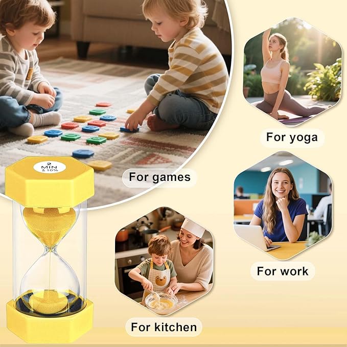 20 Minute Hourglass Sand Timer, Plastic Hexagon Hourglass Sand Clock 20 Min, Reloj De Arena 20 Minutos,Unbreakable Green Hour Glass Sandglass for Classroom Games Kitchen (Yellow)