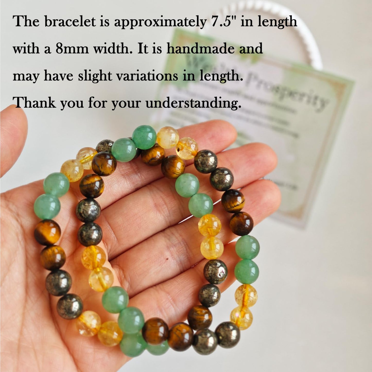Handmade Natural Gemstone Elastic Bracelet - Healing Crystal Beads Jewelry, Unisex (Wealth Prosperity, 8mm)