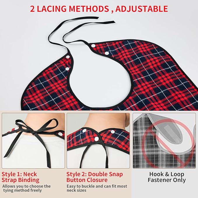 XKDOUS 2pcs Adult Bibs For Men Washable, Reusable Waterproof Large Bibs For Adult, Clothing Protector With Crumb Catcher,Bibs For Eating, Feeding Adult Bibs For Women Elderly Men Senior Citizens Gifts