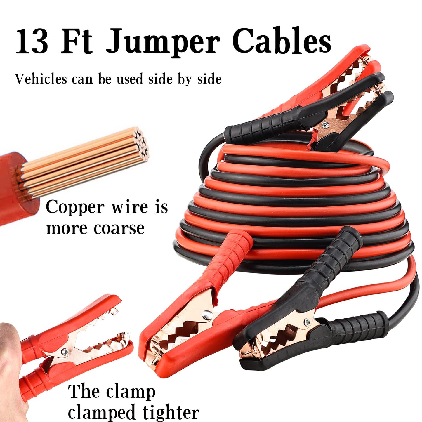 WELL-STRONG Car Roadside Emergency Kit with Reflective Warning Triangle, Assistance Kit with 13 FT Jumper Cable for Men or Women Black