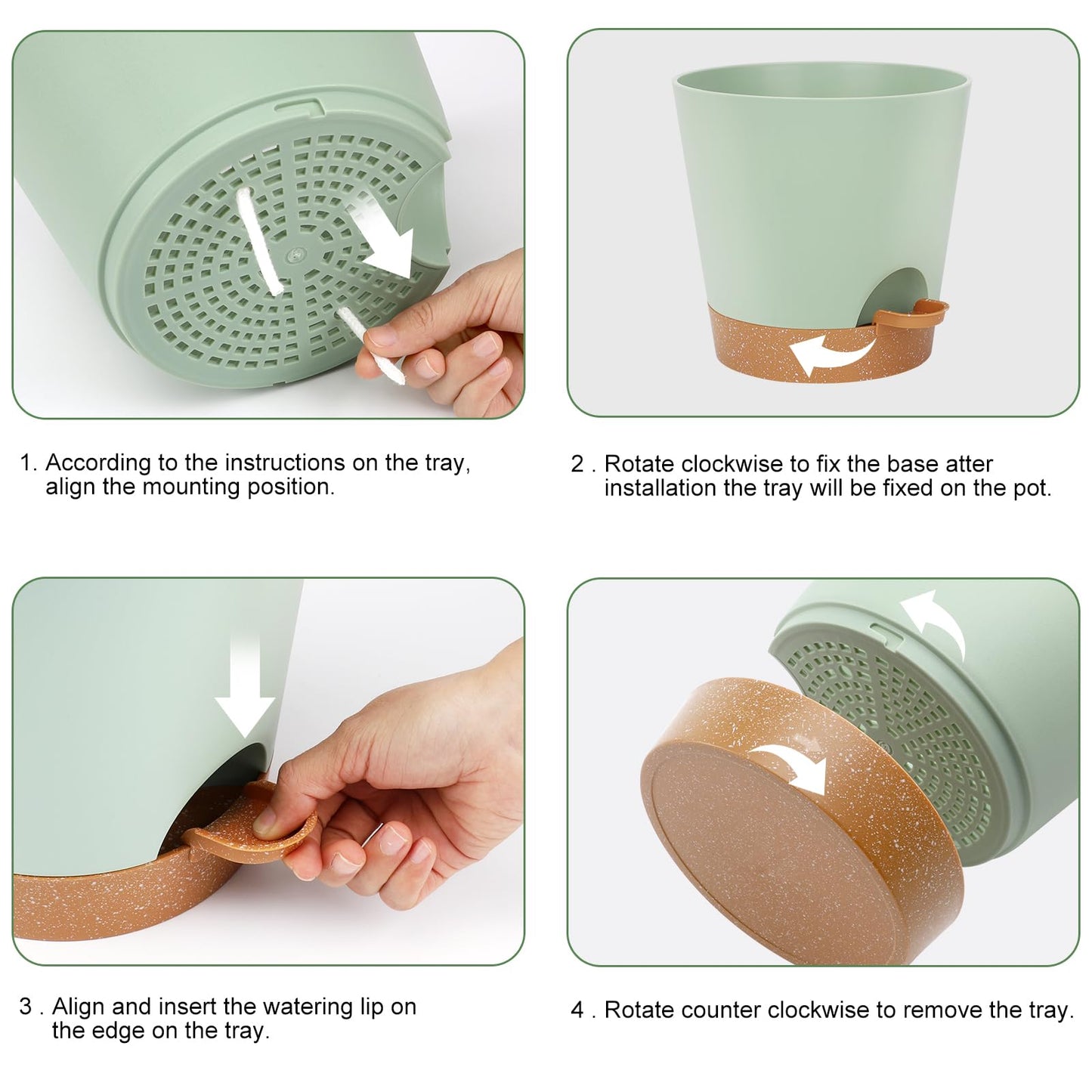 YNNICO 8-Inch Plant Pots, Self-Watering Planters with Drainage Holes & Saucers for Indoor and Outdoor Plants (2-Pack, Green)