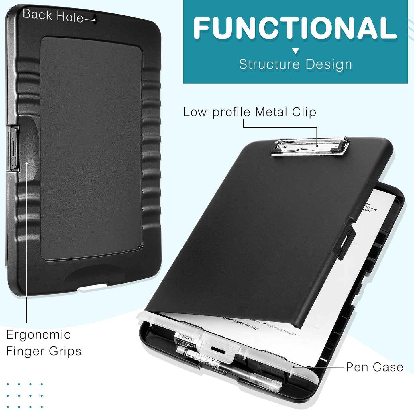 Epakh 4 Pcs Clipboard with Storage Plastic Nursing Clipboard with Pen Holder Folder Side Opening Storage with Low Profile Clip