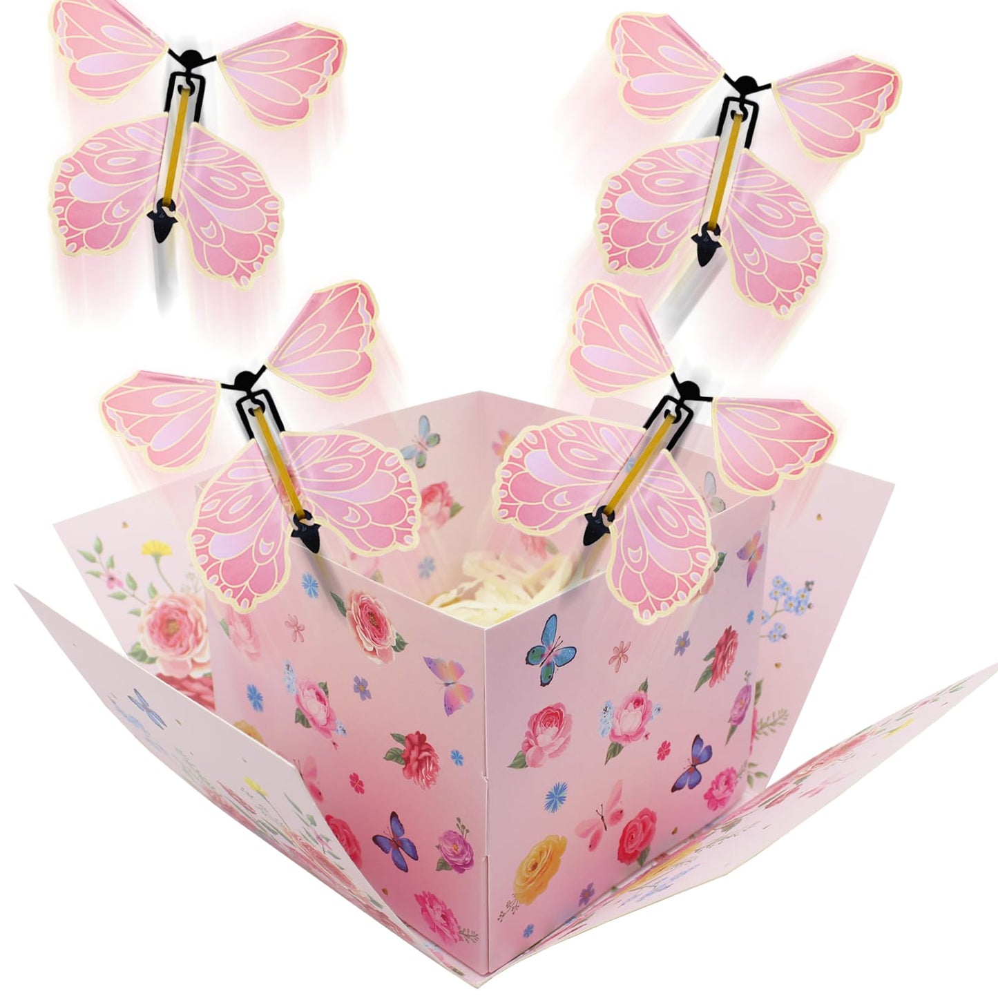 Timisea Flying Butterfly Surprise Explosion Gift Box,Butterfly Explosion Gift Box,Surprise Box,Contains Four Flying Butterflies,Suitable for Mother's Day, Birthday