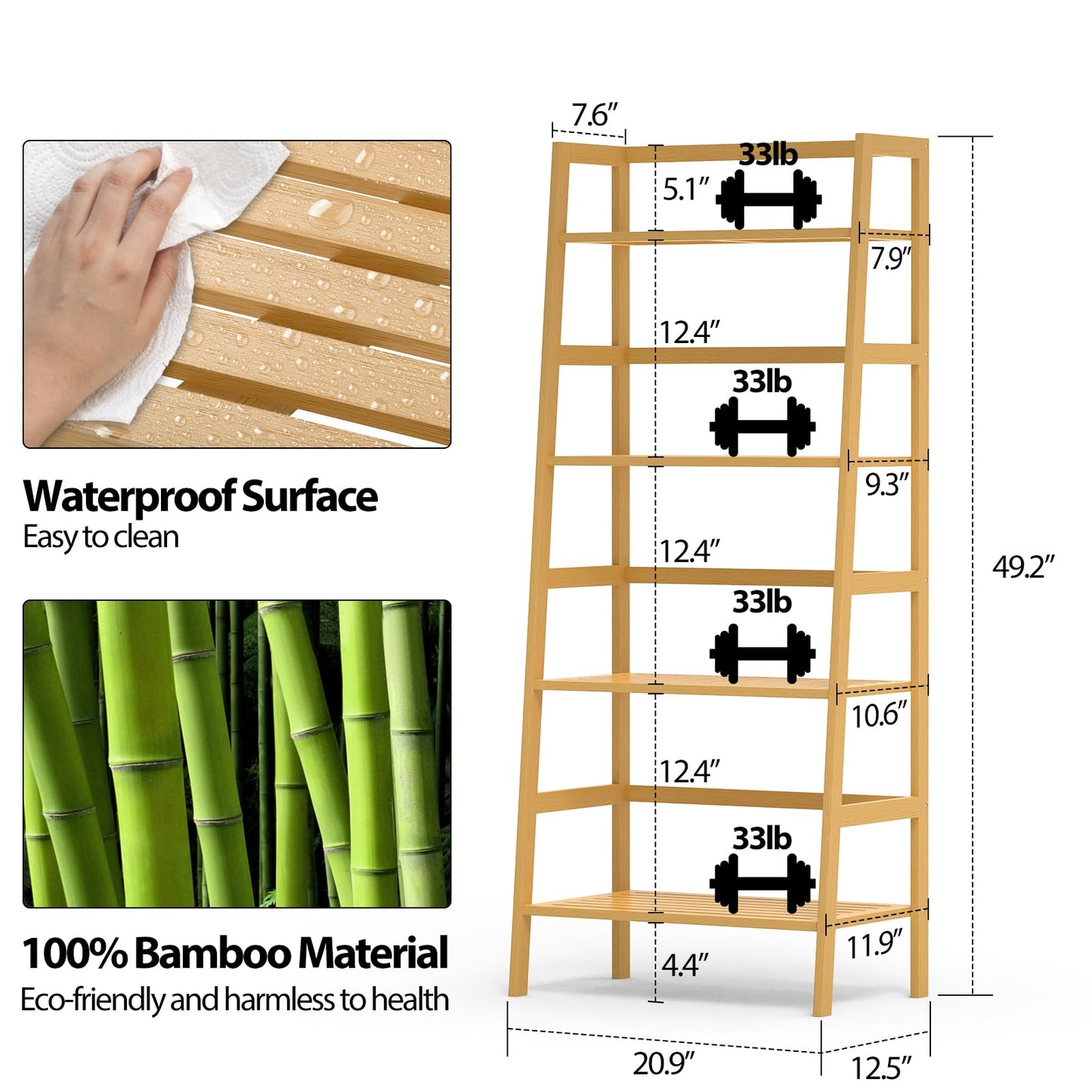 Thalomely Bamboo Bookshelf, 4-Tier Ladder Shelf Freestanding Space Saver Open Bookcase Book Shelf, Bamboo Storage Shelving Unit Flower Plant Stand for Living Room, Bathroom, Home Office, Natural