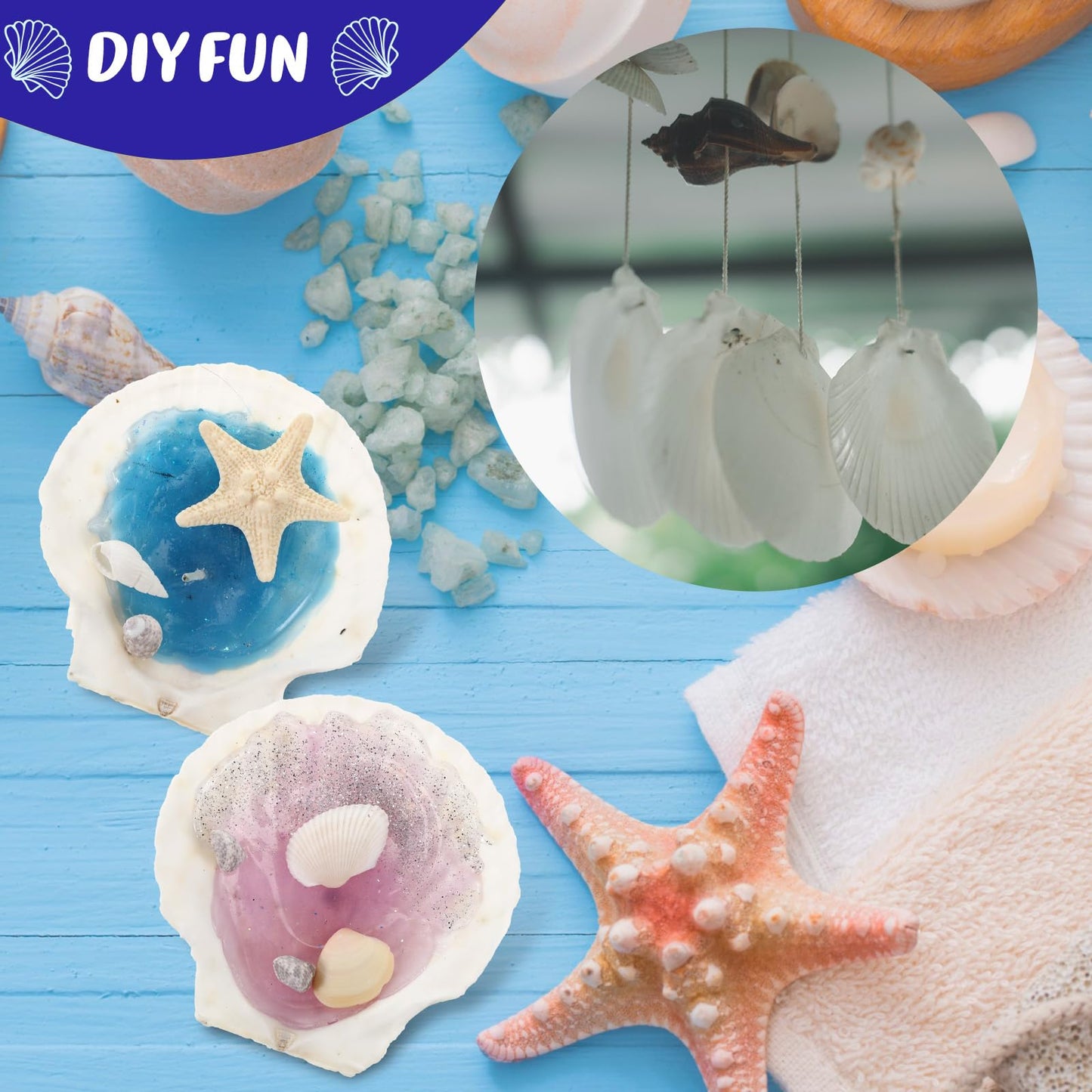 GlikCeil 50 Pcs Sea Shell for Crafting Natural Large Scallop White Oyster Shells Bulk for Decorating DIY Home Decor Beach Wedding Ocean Themed Party(3.5''-3.9'')